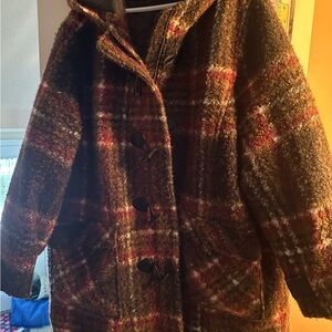 Plaid Hooded Coat with Toggle Buttons